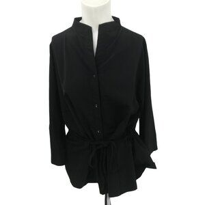 Babette Stretch Snap Front 3/4 Sleeve Stretch Tie Waist Top Blouse Size M